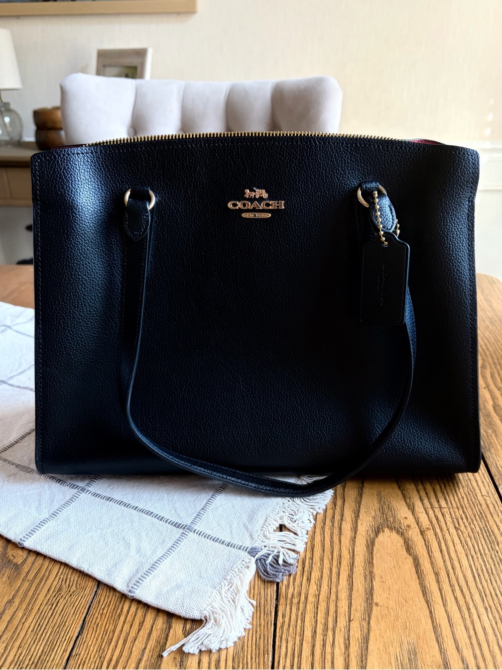 Coach Black Pebble Leather Tatum Carryall 40 Tote Bag C4076 - Excellent Conditio